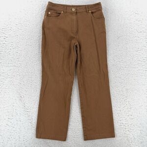 St. John Sport Womens 6 Brown Khaki Twill Straight Leg Stretch Casual Pants